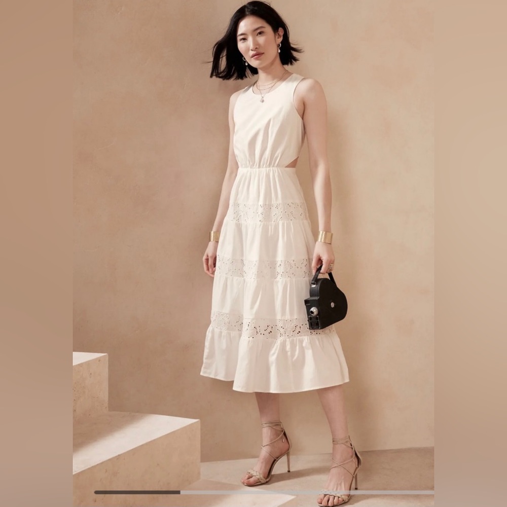 Banana Republic Factory Cotton Eyelet Cut-Out Dress Petite XS
